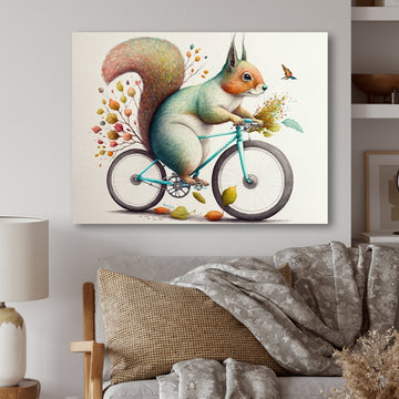 White Squirrel Riding Bike - White Squirrel Wall Art